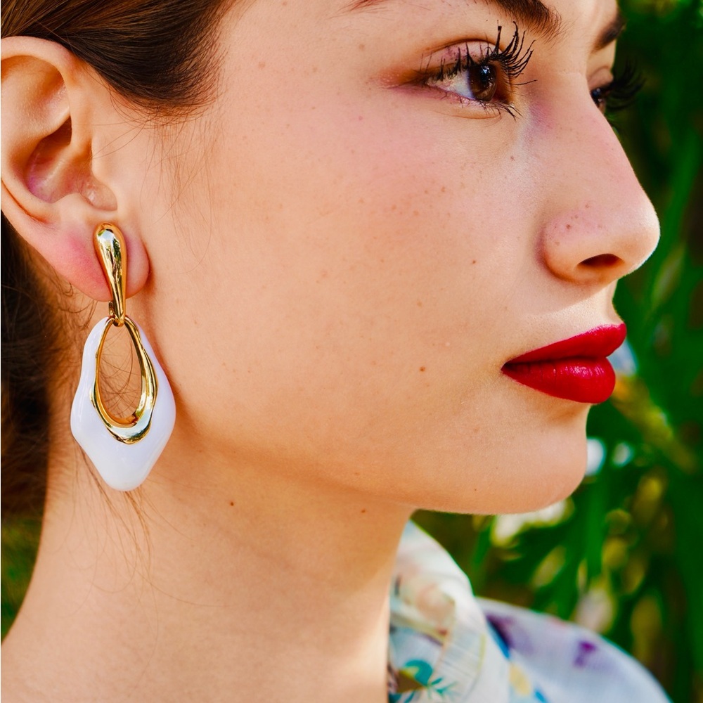 Elegant Gold and White Hoop Earrings